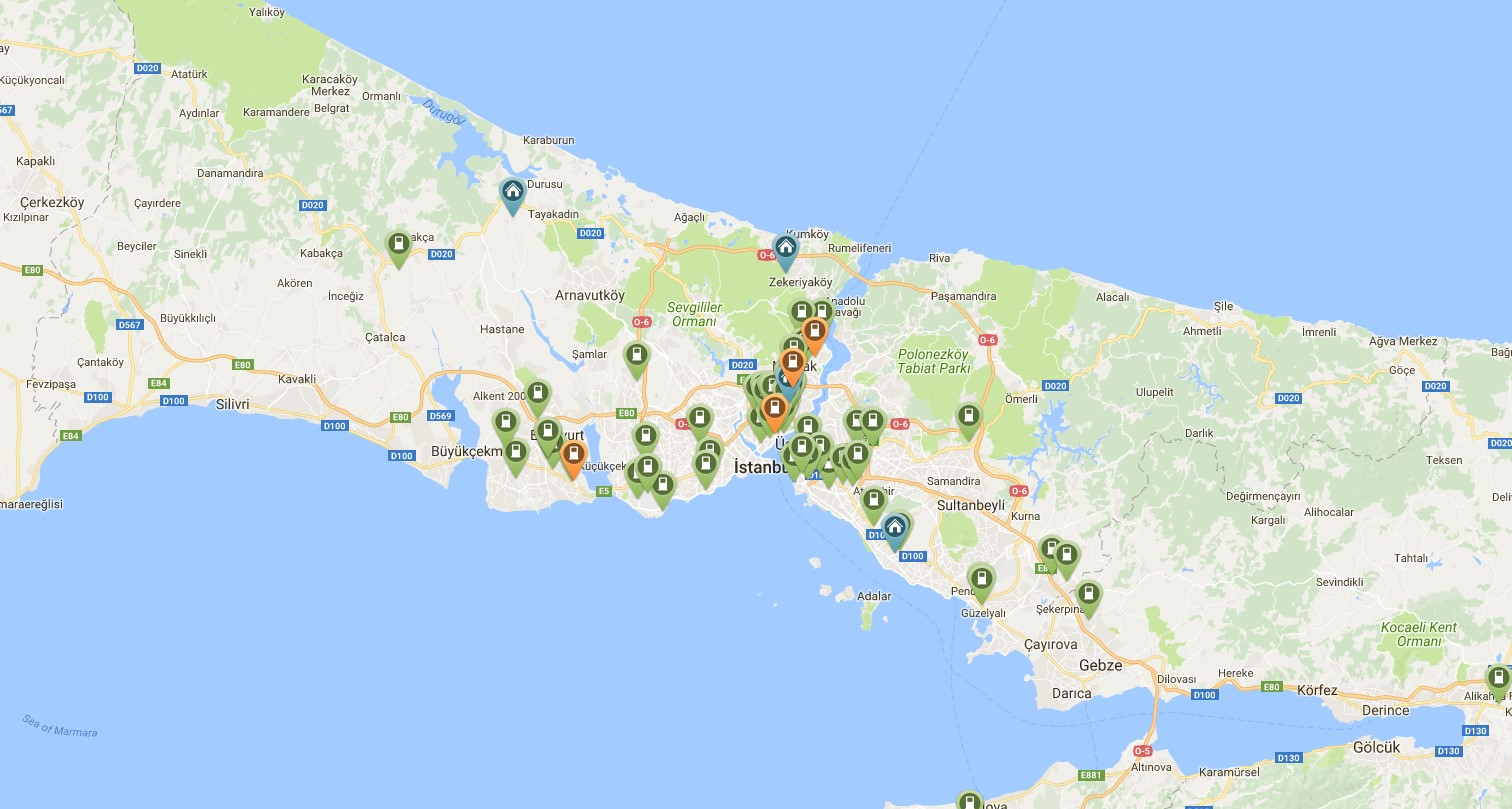 İstanbul Elektrikli Şarj İstasyonu Haritası
