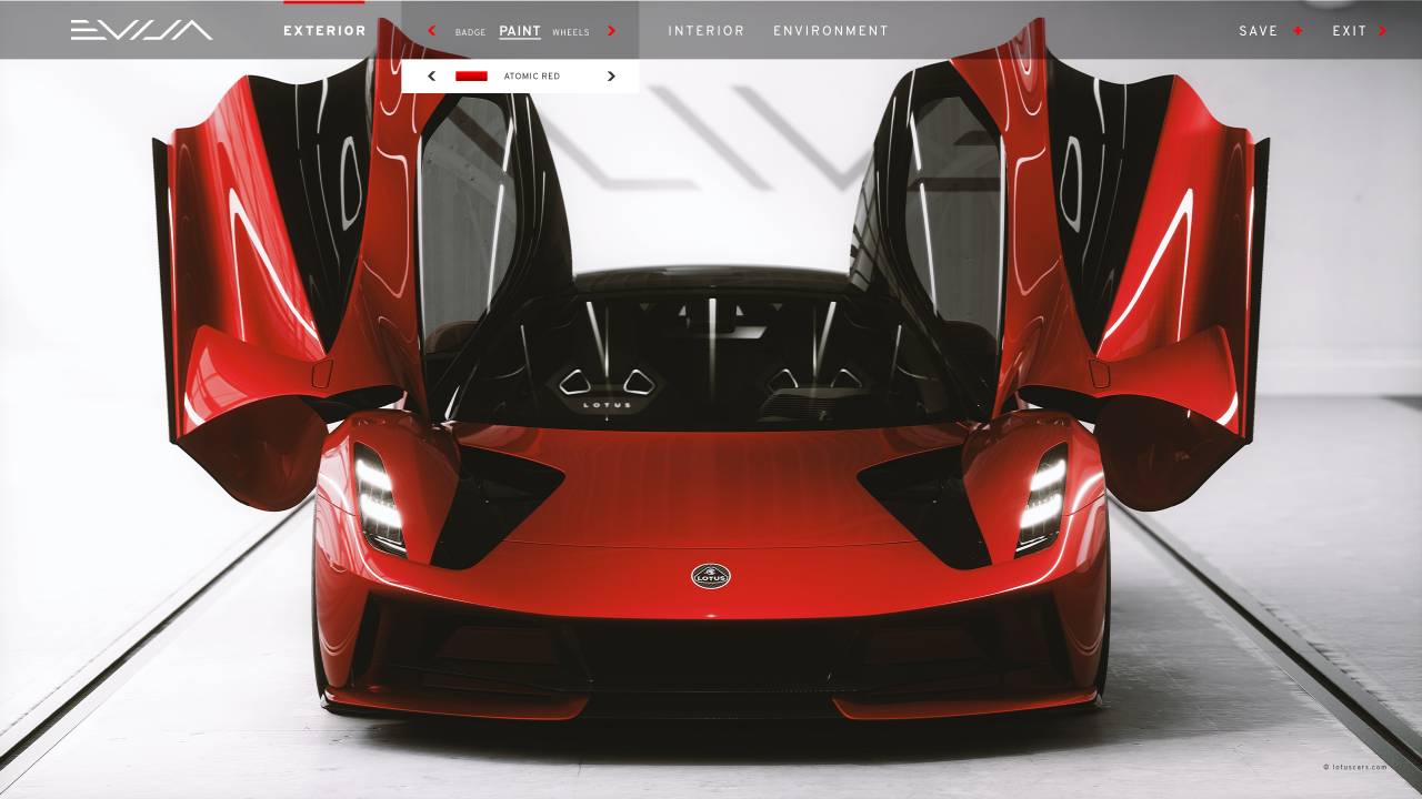 Lotus Evija için çok gerçekçi bir konfigürasyon aracı geliştirdi